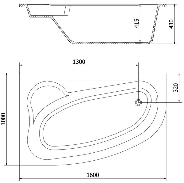 Mexen Westa sarok kád bal 160 x 100 cm, fehér - 560116010001