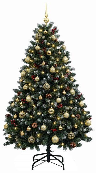 Zöld műkarácsonyfa gömbökkel 150 cm 150 LED Meleg fehér