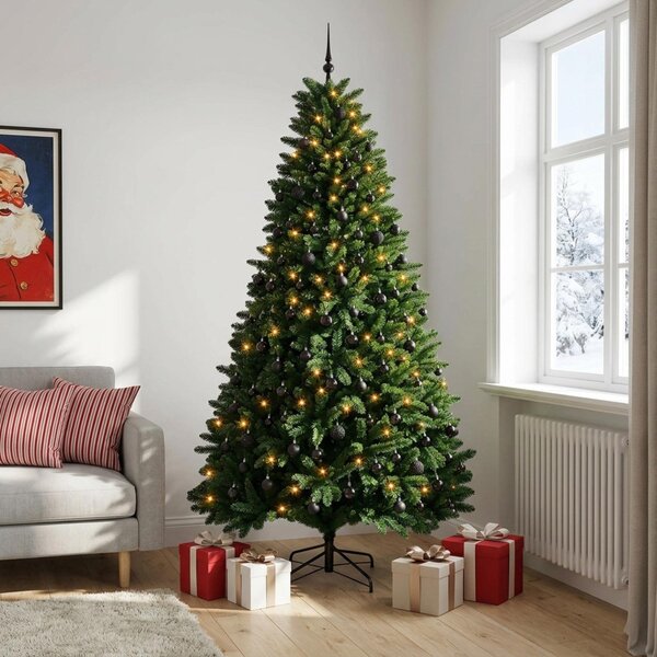 Műkarácsonyfa középzöld gömbökkel 270 cm 600 LED Meleg fehér