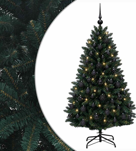 Sötétzöld műfenyő gömbökkel 150 cm 150 LED Meleg fehér