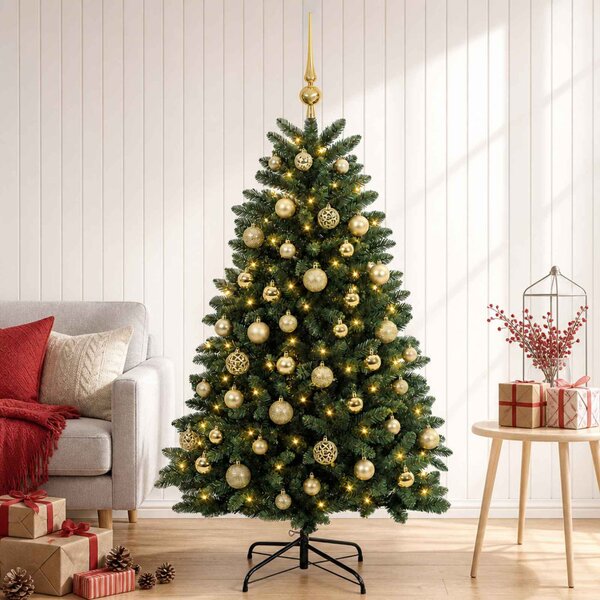 Műkarácsonyfa középzöld gömbökkel 150 cm 150 LED Meleg fehér