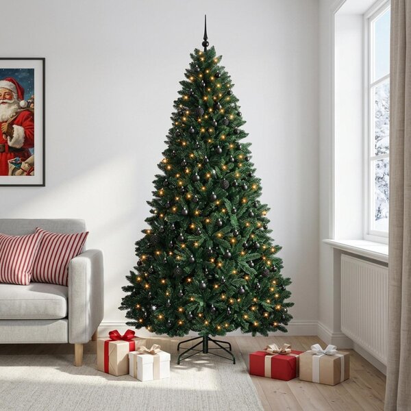 Sötétzöld műkarácsonyfa gömbökkel 270 cm 600 LED Meleg fehér