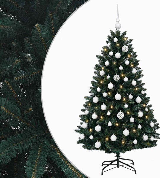 Sötétzöld műkarácsonyfa gömbökkel 150 cm 150 LED Meleg fehér
