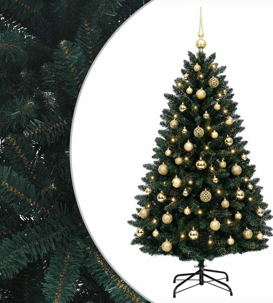 Sötétzöld műkarácsonyfa gömbdísszel 150 cm 150 LED Meleg fehér