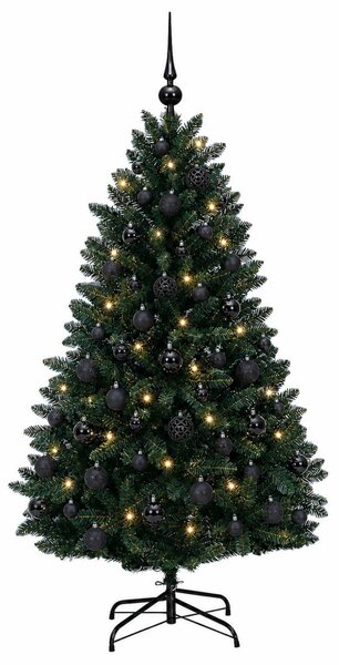 Sötétzöld műfenyő gömbökkel 150 cm 150 LED Meleg fehér