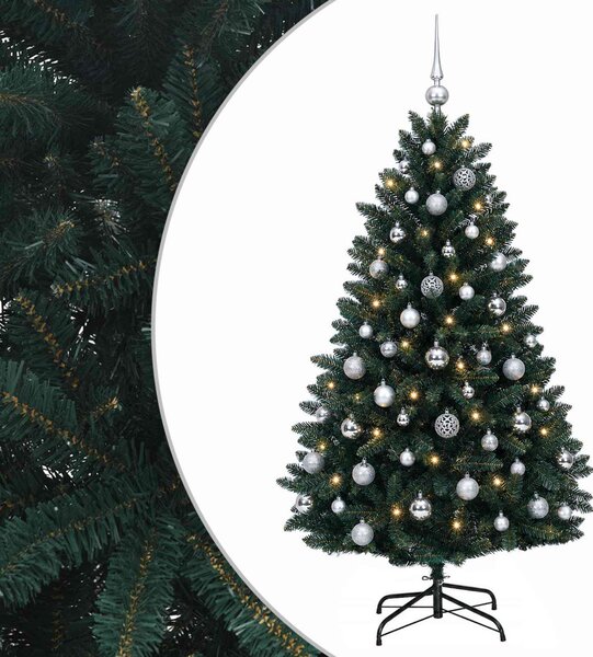 Sötétzöld műkarácsonyfa gömbökkel 150 cm 150 LED Meleg fehér