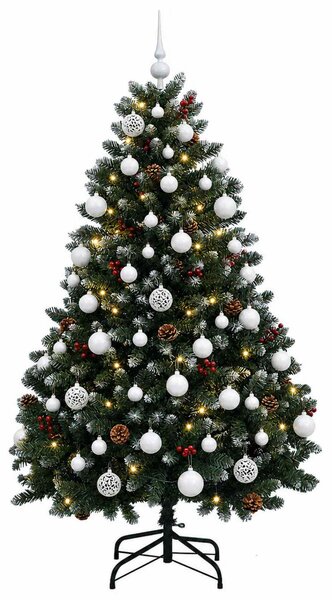 Zöld műkarácsonyfa gömbökkel 150 cm 150 LED Meleg fehér