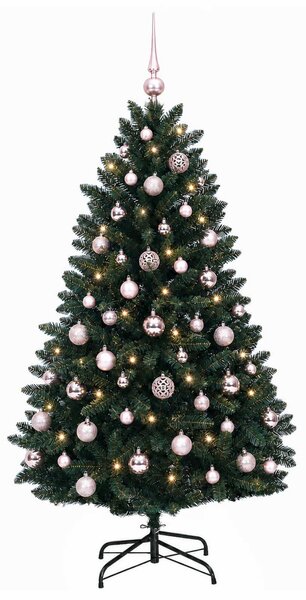 Sötétzöld műkarácsonyfa gömbökkel 150 cm 150 LED Meleg fehér