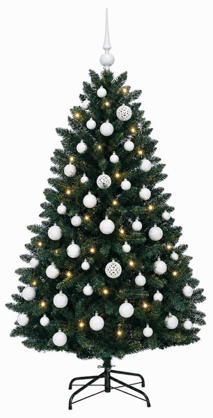 Sötétzöld műkarácsonyfa gömbökkel 150 cm 150 LED Meleg fehér