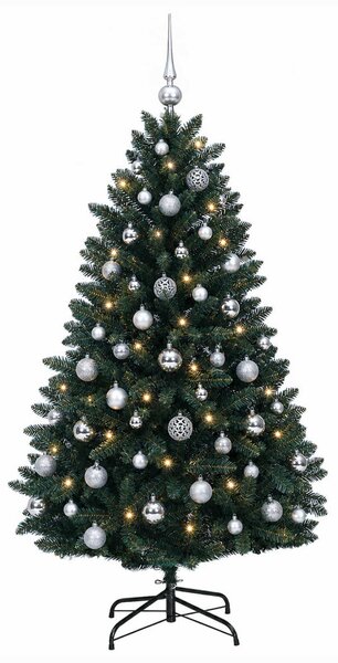 Sötétzöld műkarácsonyfa gömbökkel 150 cm 150 LED Meleg fehér
