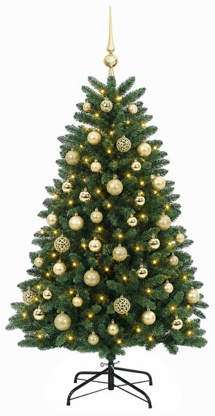 Műkarácsonyfa középzöld gömbökkel 150 cm 150 LED Meleg fehér