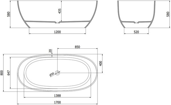 Mexen Pure rozsda szabadon álló átlátszó kád 170 x 80 cm, króm dugó - 58071708006