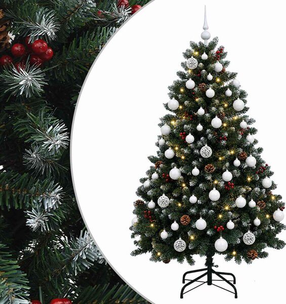 Zöld műkarácsonyfa gömbökkel 150 cm 150 LED Meleg fehér