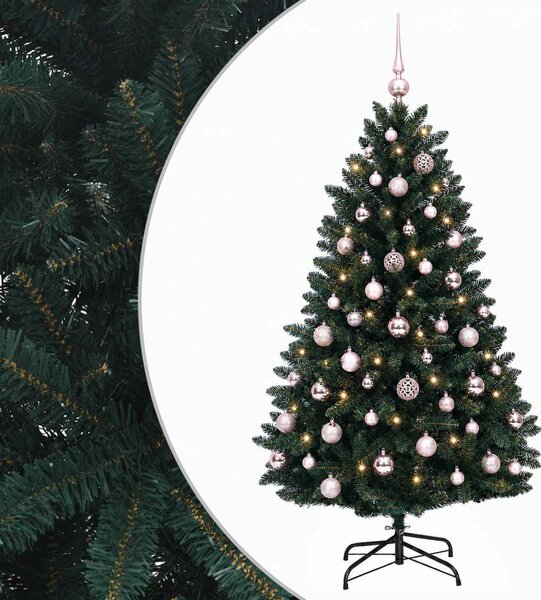 Sötétzöld műkarácsonyfa gömbökkel 150 cm 150 LED Meleg fehér