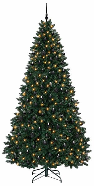 Sötétzöld műkarácsonyfa gömbökkel 270 cm 600 LED Meleg fehér
