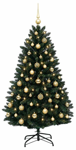 Sötétzöld műkarácsonyfa gömbdísszel 150 cm 150 LED Meleg fehér