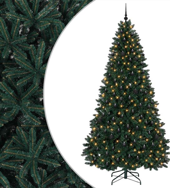 Sötétzöld műkarácsonyfa gömbökkel 270 cm 600 LED Meleg fehér