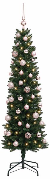 Karcsú műkarácsonyfa gömbökkel 120 cm 150 LED Meleg fehér
