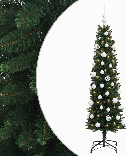 Karcsú műkarácsonyfa gömbökkel 120 cm 150 LED Meleg fehér