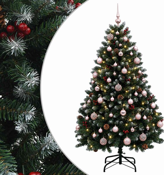 Műkarácsonyfa gömbökkel, zöld 150 cm 150 LED Meleg fehér