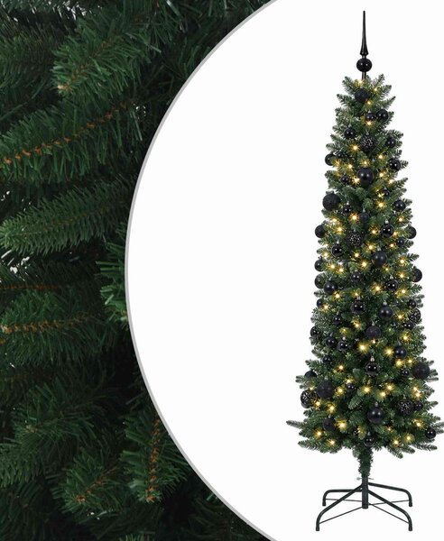 Karcsú műkarácsonyfa gömbökkel 210 cm 300 LED Meleg fehér