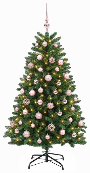 Műkarácsonyfa középzöld gömbökkel 150 cm 150 LED Meleg fehér