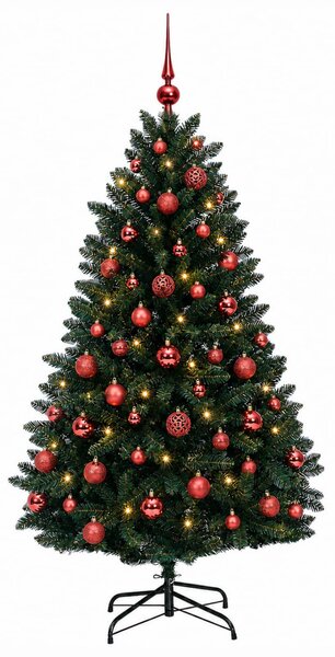 Sötétzöld műkarácsonyfa gömbökkel 150 cm 150 LED Meleg fehér