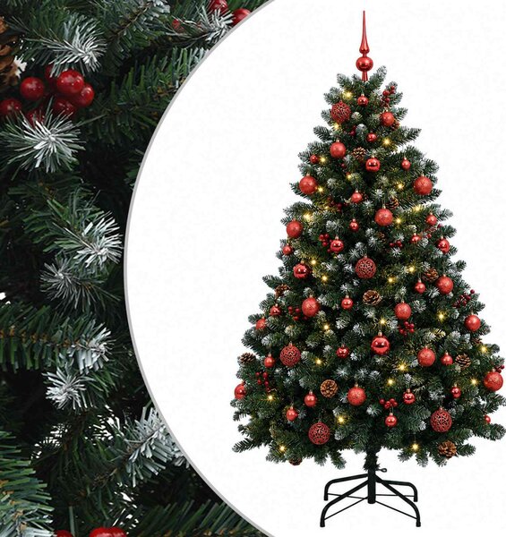 Műfenyő gömbökkel, zöld 150 cm 150 LED Meleg fehér PVC és fém