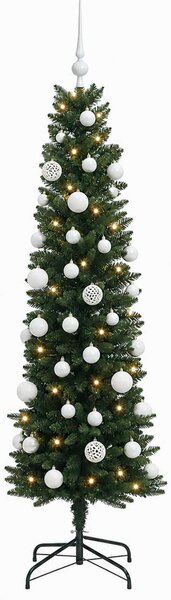 Karcsú műkarácsonyfa gömbökkel 120 cm 150 LED Meleg fehér