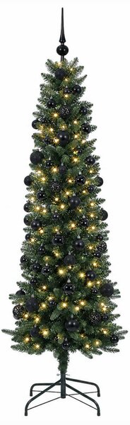 Karcsú műkarácsonyfa gömbökkel 210 cm 300 LED Meleg fehér
