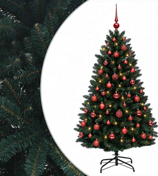 Sötétzöld műkarácsonyfa gömbökkel 150 cm 150 LED Meleg fehér