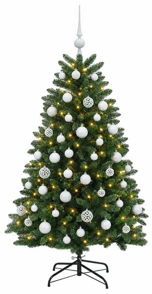 Műkarácsonyfa középzöld gömbökkel 150 cm 150 LED Meleg fehér