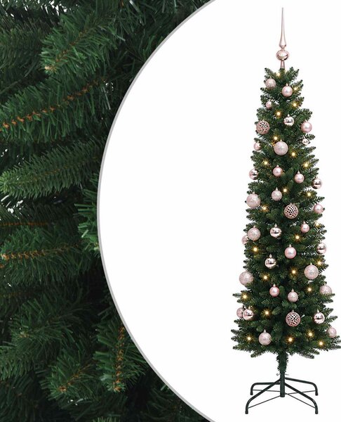 Karcsú műkarácsonyfa gömbökkel 120 cm 150 LED Meleg fehér