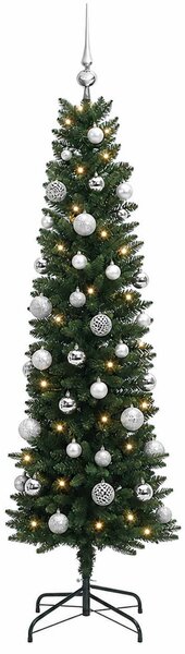 Karcsú műkarácsonyfa gömbökkel 120 cm 150 LED Meleg fehér