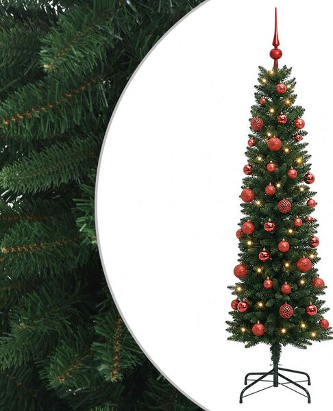 Karcsú műkarácsonyfa gömbökkel 120 cm 150 LED Meleg fehér