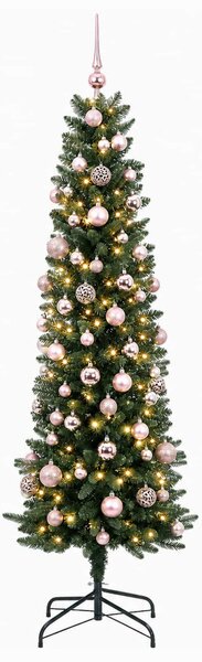 Karcsú műkarácsonyfa gömbökkel 210 cm 300 LED Meleg fehér
