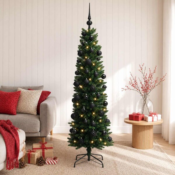 Karcsú műkarácsonyfa gömbökkel 120 cm 150 LED Meleg fehér