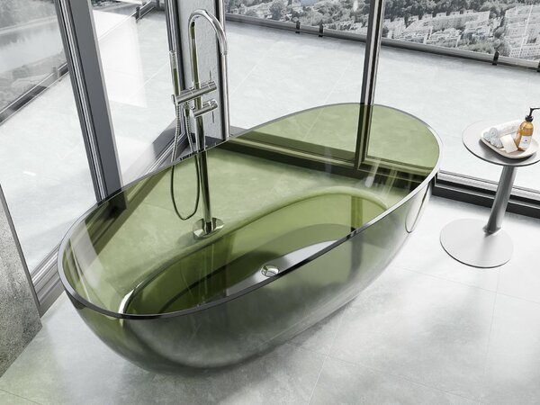 Mexen Pure olíva szabadon álló átlátszó kád 170 x 80 cm, króm lefolyó - 58071708001