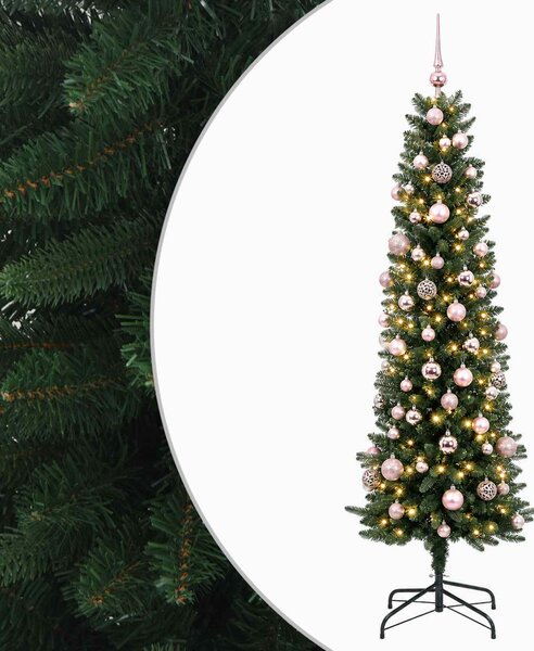 Karcsú műkarácsonyfa gömbökkel 210 cm 300 LED Meleg fehér