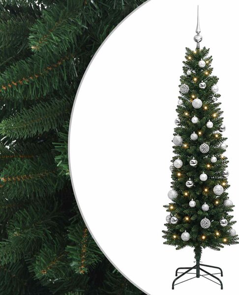 Karcsú műkarácsonyfa gömbökkel 120 cm 150 LED Meleg fehér