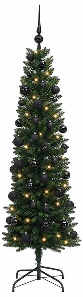 Karcsú műkarácsonyfa gömbökkel 120 cm 150 LED Meleg fehér