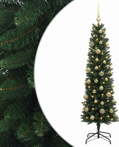 Karcsú műkarácsonyfa gömbökkel 120 cm 150 LED Meleg fehér