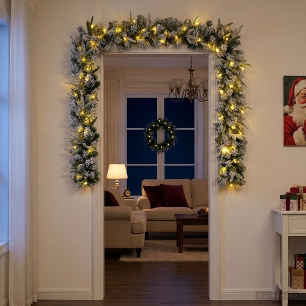 Karácsonyi girlanda Zöld és Fehér 270 cm PVC és PE 50 LED