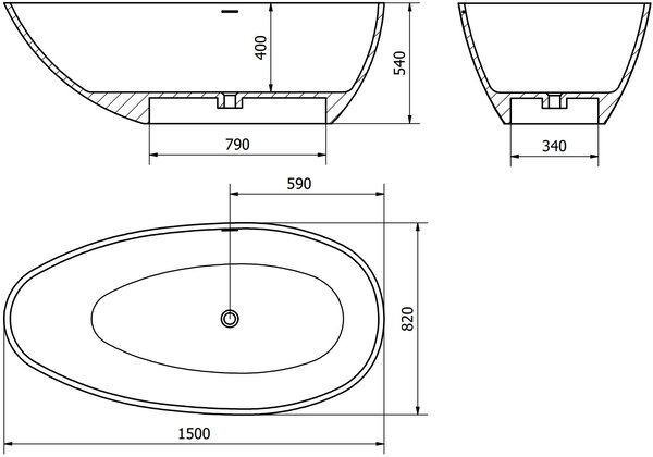 Mexen Milano szabadon álló kád konglomerátumból 150 x 82 cm, fehér matt - 57301508500