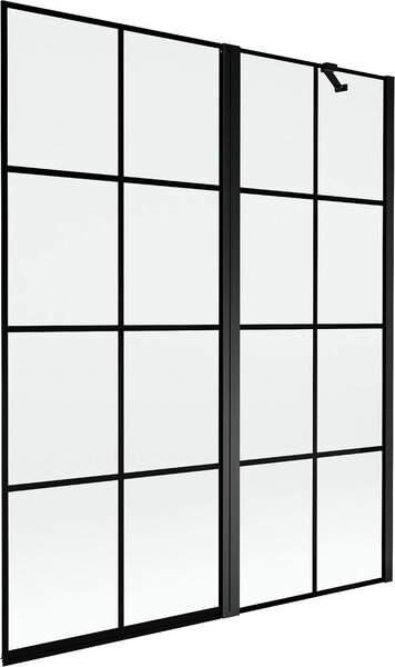 Mexen Mist kétszárnyú jobb oldali kádparaván 140 x 150 cm, fekete rács, fekete - 8A9-140-011-70-77-P