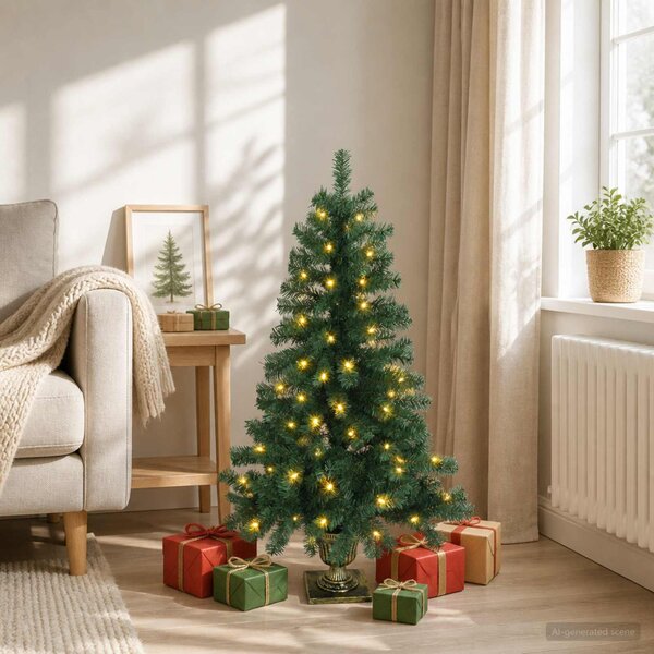 Mini Karácsonyfa 120 cm 100 LED Meleg fehér PVC Zöld