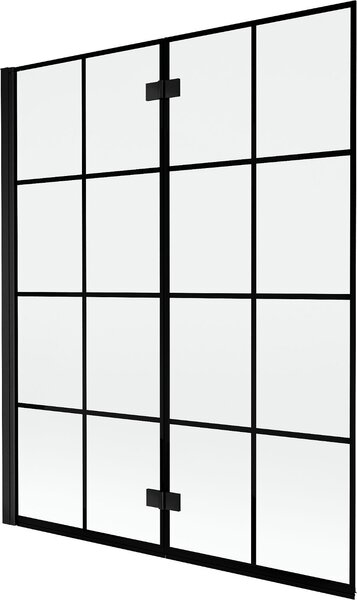 Mexen Mist kétrészes bal oldali fürdőszobai paraván 140 x 150 cm, fekete rács, fekete - 8A9-140-002-70-77-L