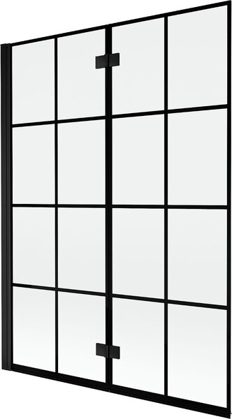 Mexen Mist kétszárnyú fürdőszobai paraván, balos, 130 x 150 cm, fekete rács, fekete - 8A9-130-002-70-77-L