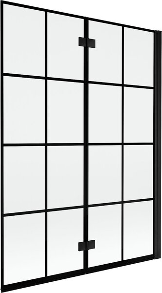 Mexen Mist kádparaván 2-szárnyas jobb 130 x 150 cm, fekete rács, fekete - 8A9-130-002-70-77-P