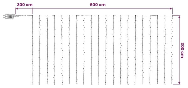 Fényfüggöny 600 LED Hideg fehér 600 x 300 cm